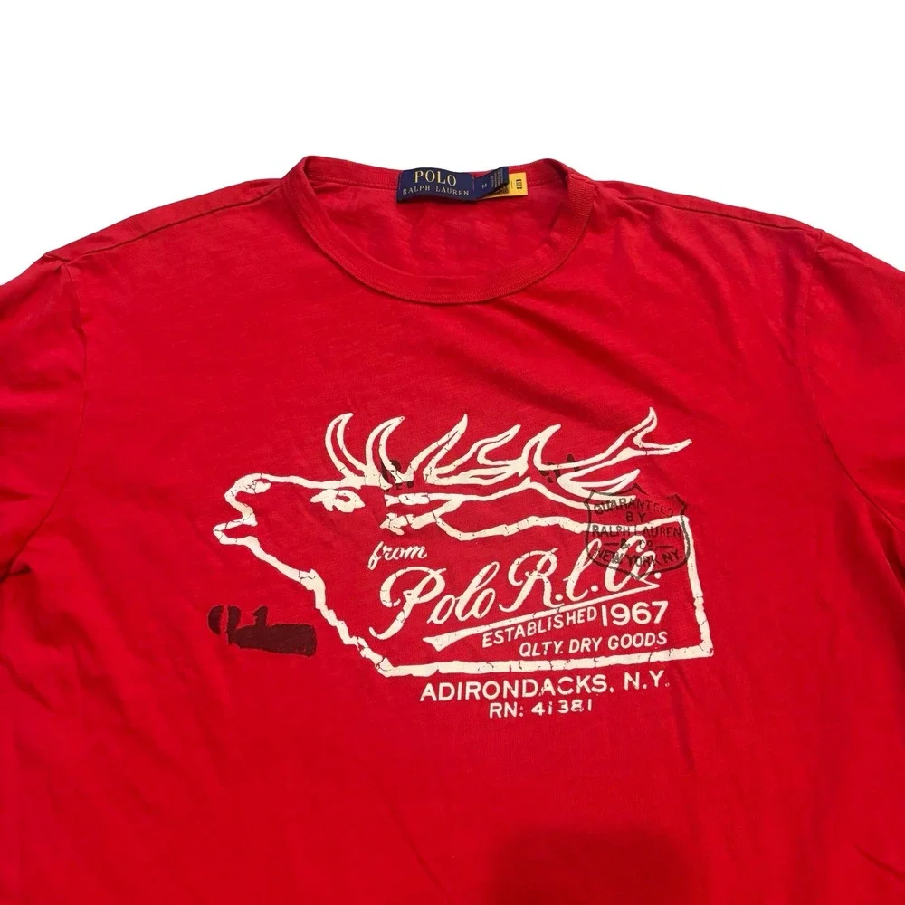 Polo Ralph Lauren Red Adirondacks NY Elk Graphic T-Shirt Mens Medium